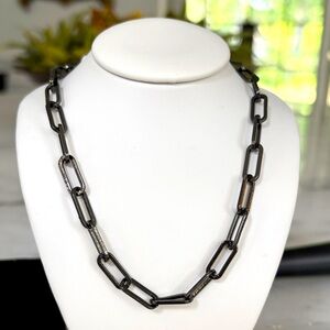 🖤 NEW Paper Clip Necklace Black 29” LONG Unisex High-End Hypoallergenic